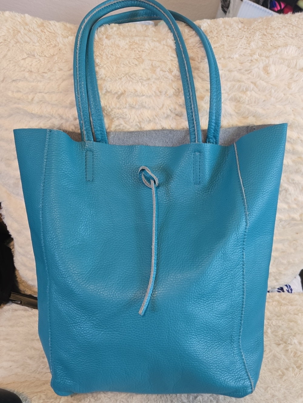 Borse In Pelle Italian Leather Teal Leather Tote Bag - Stylish Everyday Women’s